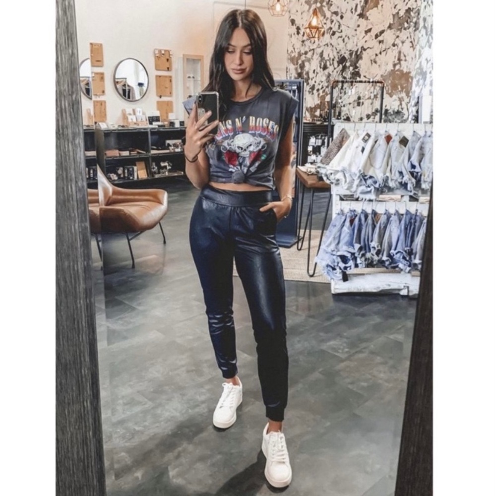 Commando Faux Leather Jogger Pants Relaxed Black Size Small